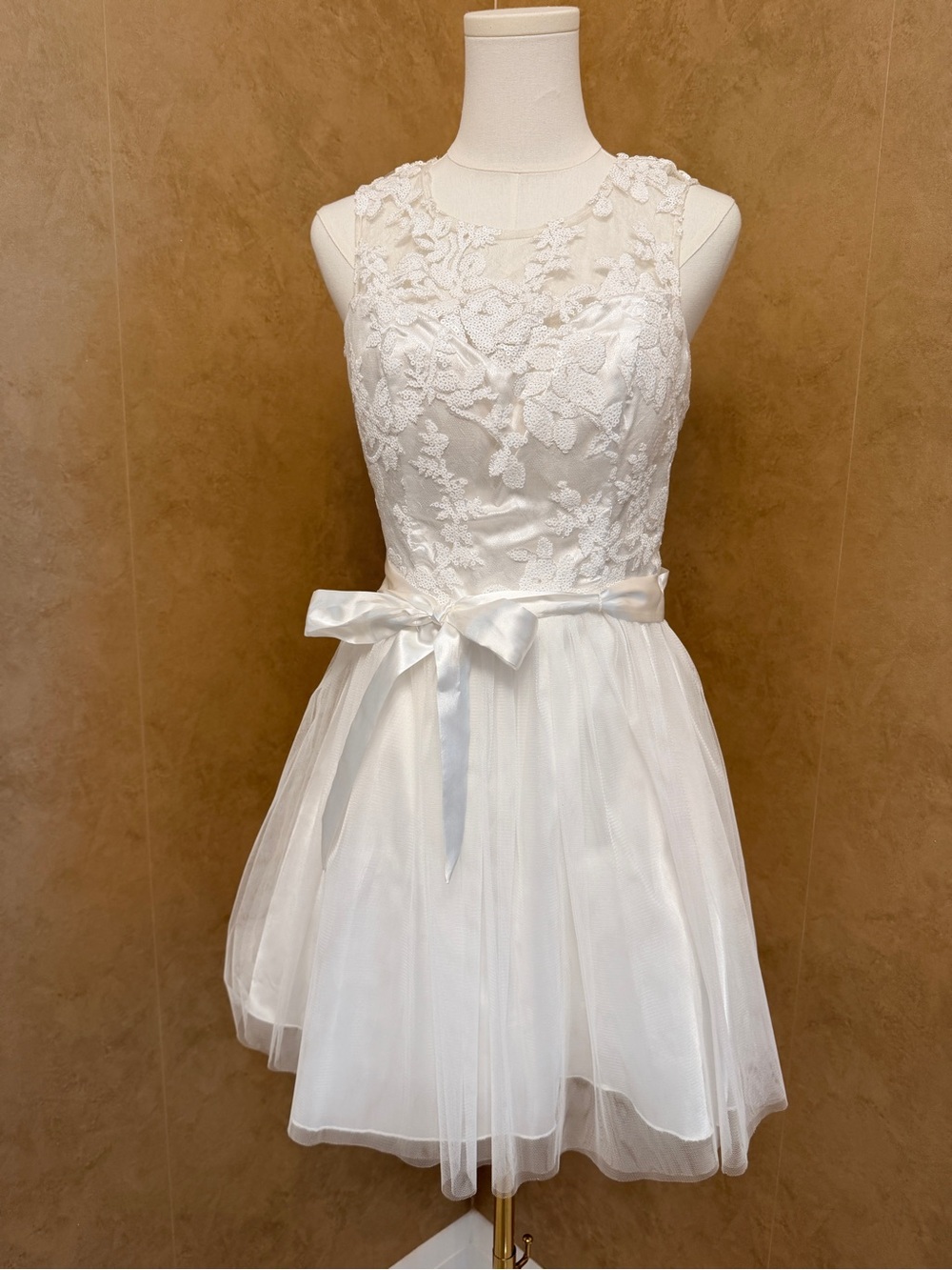 Windsor Ivory Lace Tulle Cocktail Dress with Satin Bow